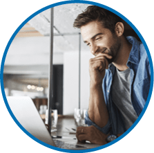 Man in coffee shop, laptop and small business owner, entrepreneur in hospitality management and connectivity. Happy male professional, cafe franchise and wireless connection with digital admin on pc.