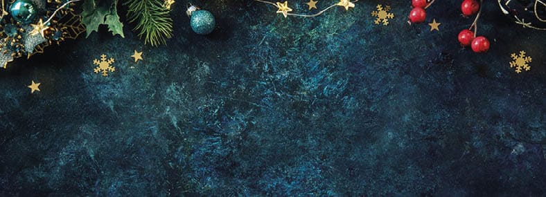Christmas background with a festive decor, fir tree and place for text 