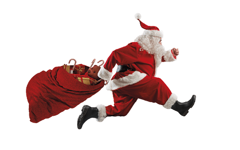 Santa claus runs fast to deliver all presents